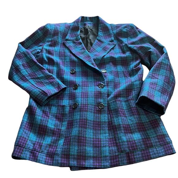 Vintage Handmade Pendleton Wool Plaid Blazer 90's Size 10 Double Breasted - Picture 4 of 8